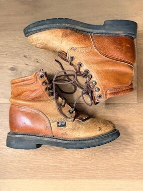 VTG Justin Original Kiltie Work Boots Leather Lace Up USA Made L770 Brown Wm 7C